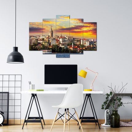 Galata Kulesi İstanbul Manzaralı 5 Parça MDF Tablo