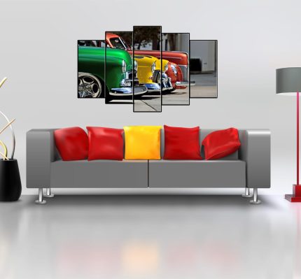 Nostaljik Arabalar 5 Parça MDF Tablo