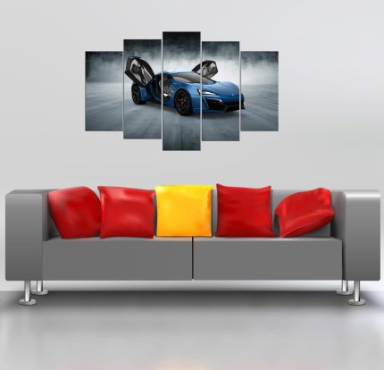 Mavi Spor Araba Görselli 5 Parça MDF Tablo