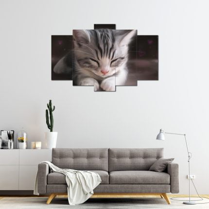 Yavru Kedi Desenli 5 Parça MDF Tablo