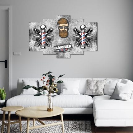 Berber - Kuaför Tasarımlı 5 Parça MDF Tablo