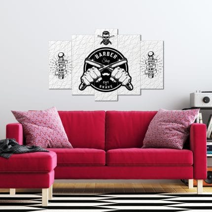 Berber - Kuaför Tasarımlı 5 Parça MDF Tablo