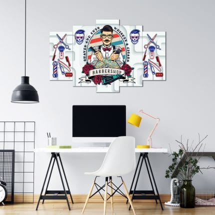 Berber - Kuaför Tasarımlı 5 Parça MDF Tablo