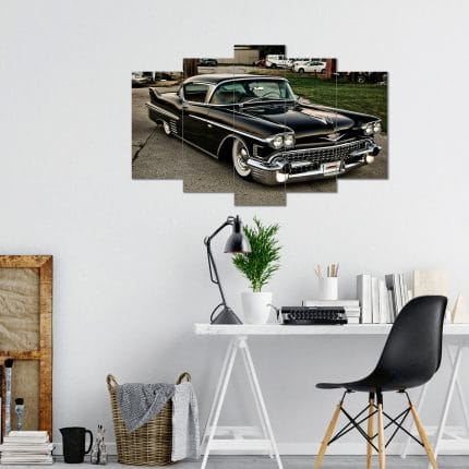 Siyah Klasik Araba Görselli 5 Parça MDF Tablo