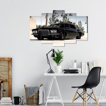 Siyah Klasik Araba Görselli 5 Parça MDF Tablo